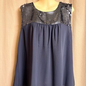 Ann Taylor Loft Black Sequins Flowing Tank Top Women's L